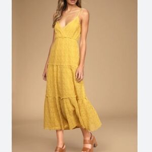 Lulu's "Summer Travels" Yellow Tiered Maxi Dress, Size Small Style#CB1328D